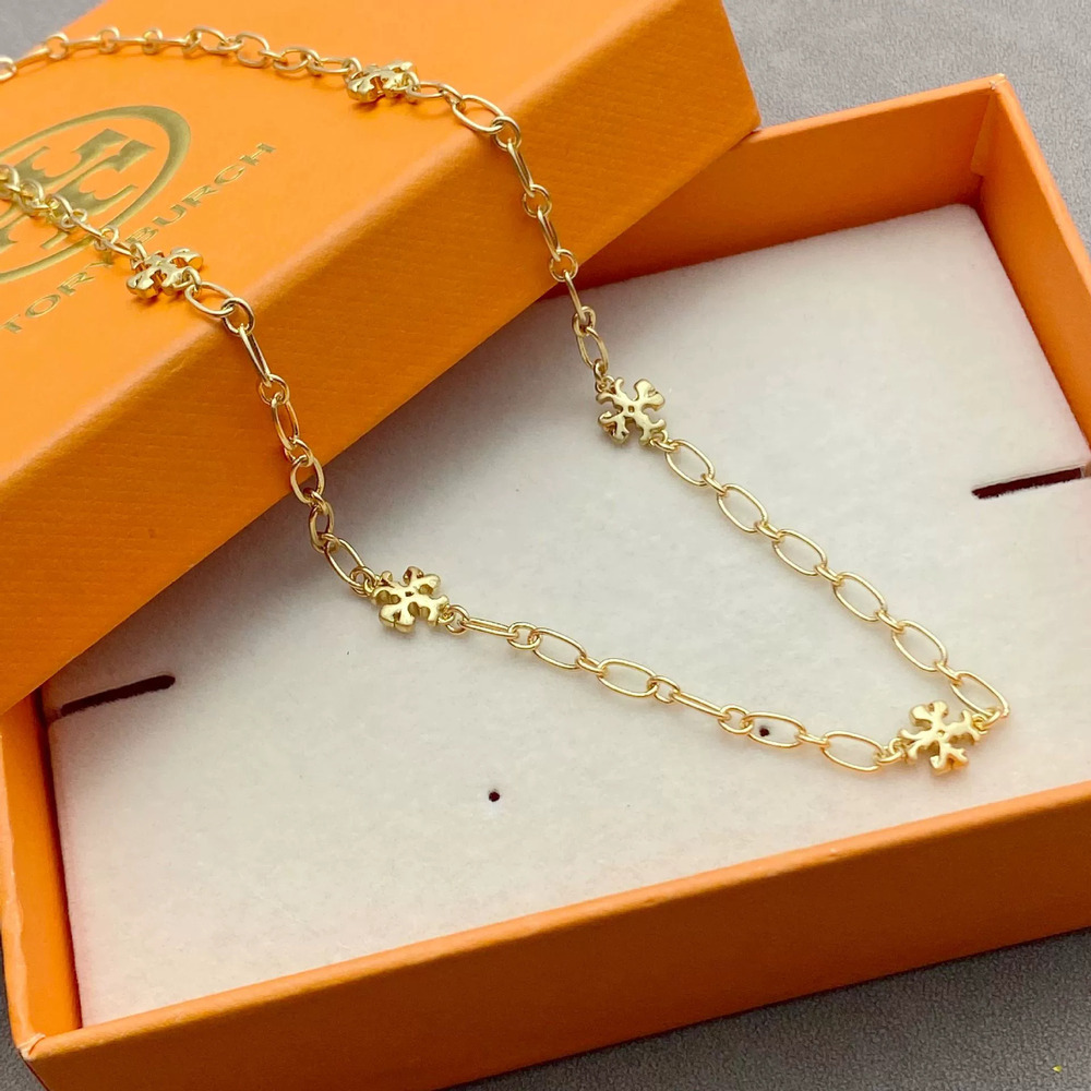 Tory Burch Vintage Gold Enamel Short Chain Necklace